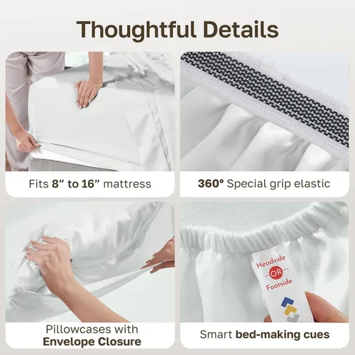 Vista 13 de California Design Den Sábanas de Algodón Egipcio 100%, Juego de Sábanas de Lujo Auténtico Certificado Tamaño Full con Bolsillo Profundo, Satén Suave