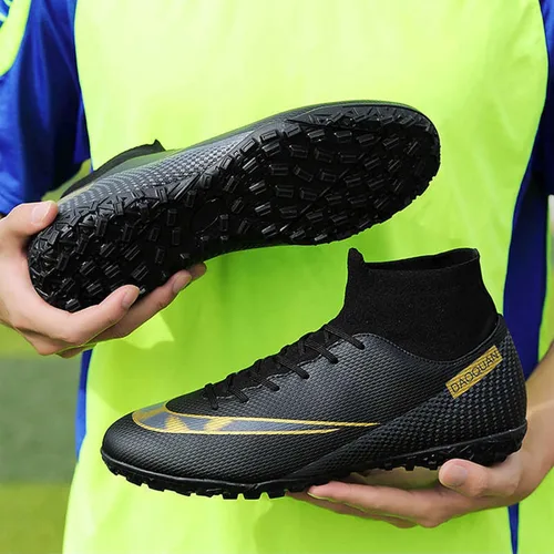 Vista 7 de XJIODF Botines de fútbol para hombre, zapatos de fútbol de caña alta, con cordones, para interiores y exteriores, botas de fútbol americano AG FG TF