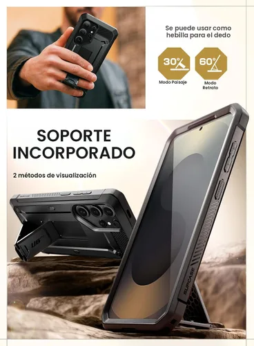 Vista 4 de SUPCASE - Funda para Samsung Galaxy S25 Ultra con protector de pantalla, color negro 2 Front Frames, Built-in Stand & Belt-Clip, Military-Grade