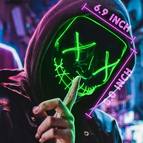 Vista 4 de AMUTOY 2 máscaras de Halloween con luz LED máscara de purga para niños adultos disfraz de Halloween cosplay truco o trato fiesta de máscaras