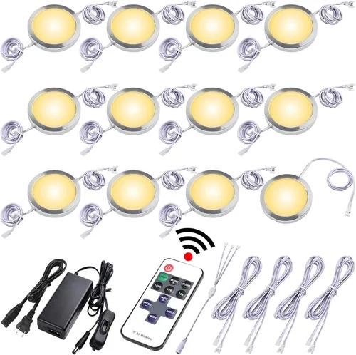 Vista 14 de Kit de iluminación de disco debajo del gabinete, iluminación de ambiente, control remoto LED RF inalámbrico regulable, enlazable en cadena