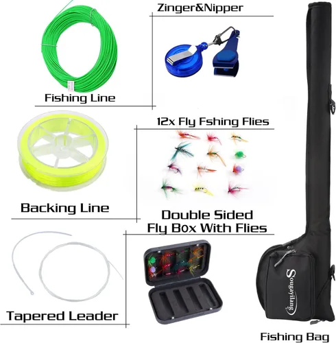 Vista 4 de Sougayilang Kit Combo de Iniciación de Pesca con Mosca Estándar, Caña de Mosca de 9 Pies Peso 5/6 con Mango SuperPolymer, Accesorios, Estuche