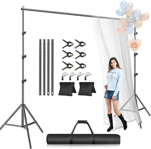 Vista 11 de Kit de soporte para telón de fondo de fotos EMART, marco ajustable de 6.9 x 10 pies para fotografía, soporte de fondo para pancarta de sesión