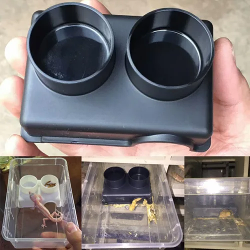 Vista 8 de Reptile Feeder Bowl with Split Use PP Black for Small Pets