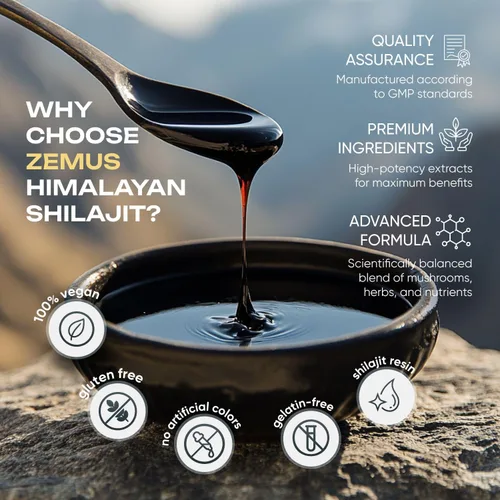 Vista 5 de Zemus Gomitas Shilajit puras del Himalaya I Lab Probadas I Mezcla sinérgica de Ashwagandha y complejo de 5 hongos Ácido fúlvico y 85+, minerales