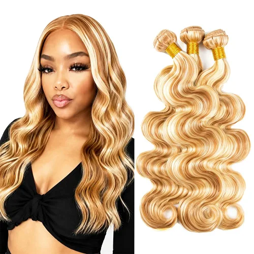 Vista 94 de P4613 Cabello humano rizado onda profunda marrón y paquetes mixtos 8 10 12 P4613 Ombre Marrón-Rubio-DP
