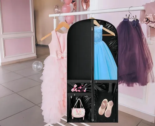 Vista 6 de Bolsa de ropa transparente para disfraz de baile, bolsa de ropa de 39 pulgadas para competiciones de baile, funda de ropa colgante para niños