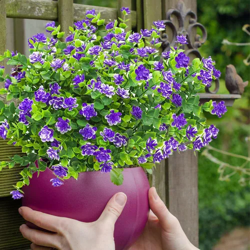 Vista 6 de Grunyia 10 paquetes de flores artificiales falsas, plantas de plástico sintéticas para exteriores, resistentes a los rayos UV, arbustos