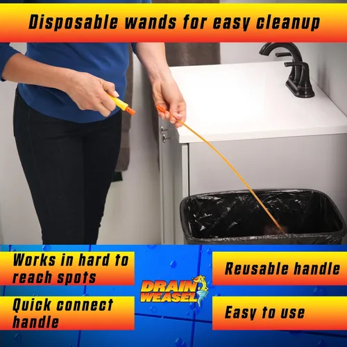 Vista 5 de FlexiSnake Drain Weasel MAX - Herramienta removedor de obstrucciones de pelo con mango giratorio y 2 recambios de varita, fabricado en los Estados