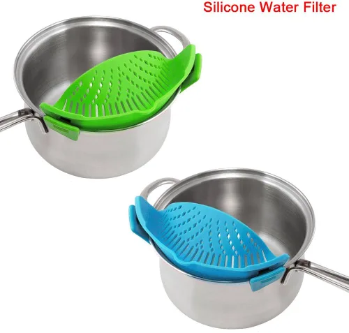 Vista 9 de DaKuan - Colador a presión, 2 paquetes de colador de manos libres con clip, resistente al calor, boquilla para pasta, fideos vegetales, olla y sartén