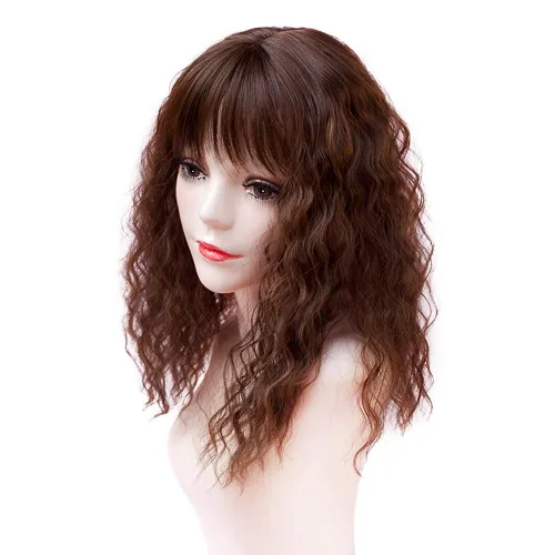 Vista 8 de RemeeHi Peluca sintética rizada y ondulada con clip, para pérdida de cabello, con flequillo, para mujer, color marrón oscuro, 18 pulgadas (grueso)