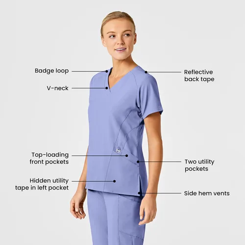 Vista 2 de WonderWink Top estilizado con cuello en V para mujer