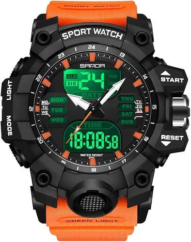 Vista 3 de KXAITO Men's Stainless Steel case Sports Watch Military Watch Outdoor LED Stopwatch Digital Electronic Large Dual Display Waterproof Tactical Army