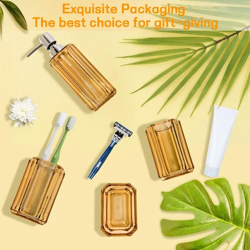 Vista 9 de Juego de accesorios de baño, juego de 4 piezas de accesorios de baño acrílico de alta calidad con dispensador de jabón de loción, taza de enjuague