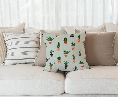 Vista 2 de Solekla Funda de cojín botánica con diseño de cactus y suculentas verdes, funda de cojín para sofá, decorativo, cuadrado, 18 x 18 pulgadas