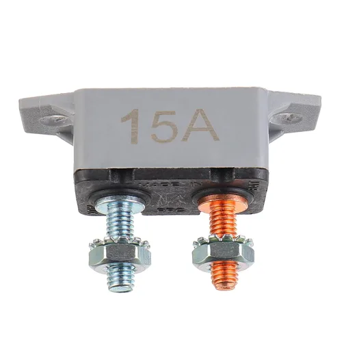 Vista 2 de Disyuntor de Circuito de Reinicio Automático de 15A 12V-24V con Cubierta Perno Prisionero para Cargadores de Batería Camiones Motores de Automóvil