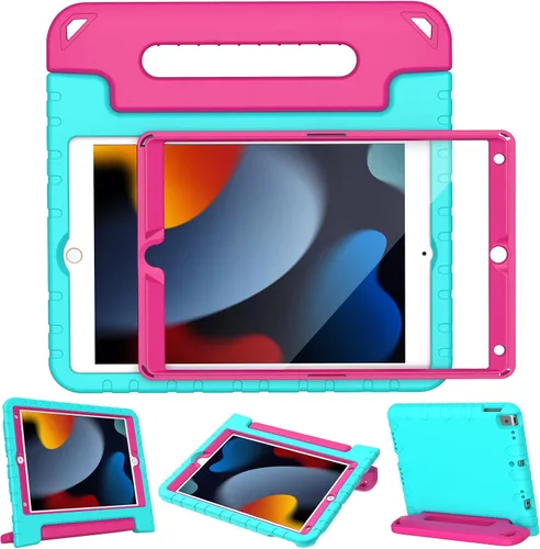 Vista 13 de LTROP Funda infantil para iPad de 9ª/8ª/7ª generación (2021/2020/2019), iPad 10.2 con protector de pantalla integrado, funda para niños con soporte