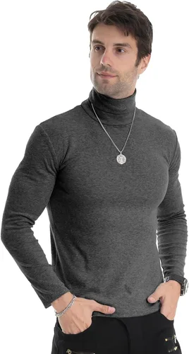 Vista 5 de Camiseta de manga larga para hombre, ajustada, ligera, con cuello de tortuga