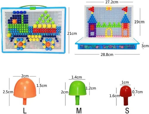 Vista 3 de HenMerry Uñas creativas de hongos, mosaico, tablero de clavijas, rompecabezas 3D, juego de bloques de construcción (600 piezas)