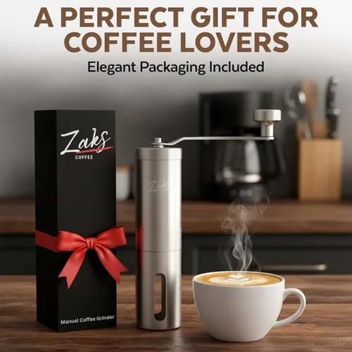 Vista 5 de ZaksCoffee - Molinillo de café manual con núcleo de acero inoxidable, molinillo de café de mano con 11 ajustes ajustables, mango y perilla