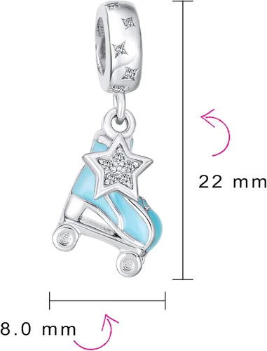 Vista 4 de Patines deportivos con diseño de estrella colgante, color azul, se adapta a pulseras europeas con dijes para mujeres y adolescentes esmaltados