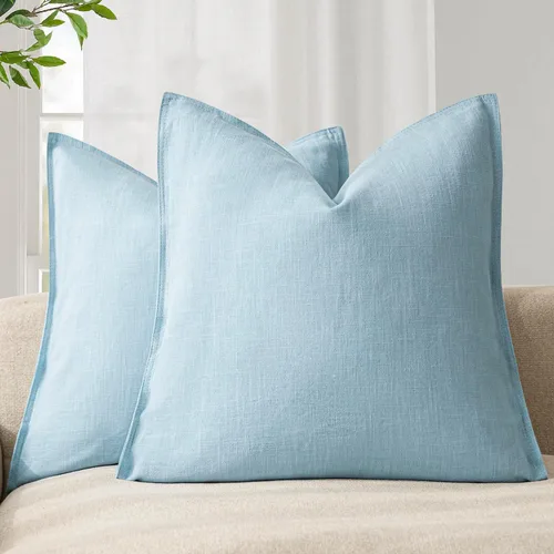 Vista 29 de Foindtower Juego de 2, Fundas Decorativas de Almohada de Lino Sólido Suaves Fundas de Cojín Europeo de Acento Estilo Granja Neutral para Silla Sofá