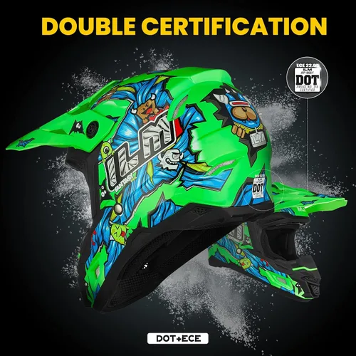 Vista 2 de ILM DOT&ECE Casco ATV para Jóvenes Casco de Dirt Bike para Niños Casco Infantil Motocross Dirtbike BMX MX Todoterreno Deporte Dual Cara Completa