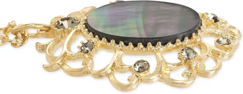 Vista 4 de KA-TAL' Collar con colgante vintage de nácar negro chapado en oro de 14 quilates con cristales de diamantes negros simulados y cadena de 16 pulgadas