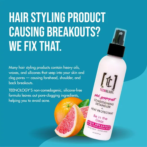 Vista 2 de Teenology Desenredante acondicionador sin enjuague + protector de calor para adolescentes, ayuda con el acné y los brotes, aroma de pomelo rosa, 6