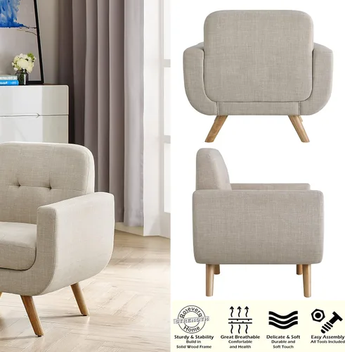Vista 4 de Rosevera Elena - Sillón contemporáneo con tapicería de lino, muebles de sala de estar, color beige