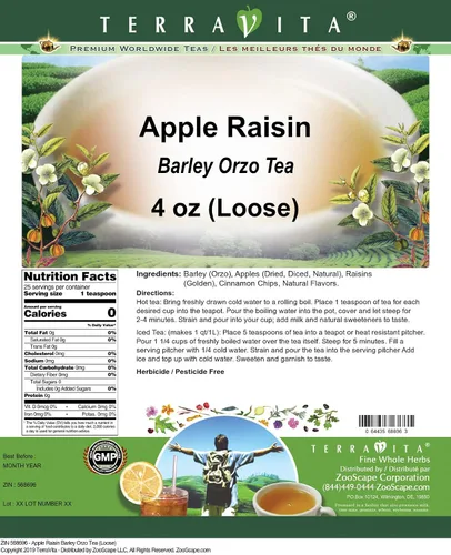 Vista 2 de Té Orzo de Cebada y Pasas de Manzana (Suelto) (4 oz, ZIN: 568696)