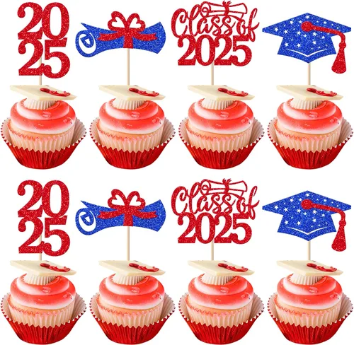 Vista 23 de Paquete de 24 adornos de graduación 3D 2024 para cupcakes 2024 con borlas doradas para fiestas temáticas de graduación 2024, suministros