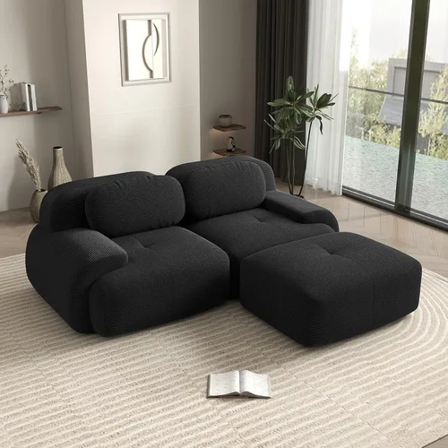 Vista 61 de Sofá biplaza moderno de 80 pulgadas para sala de estar, sofá de pana en forma de nube con asiento profundo, sofá modular negro, sofás de dos plazas
