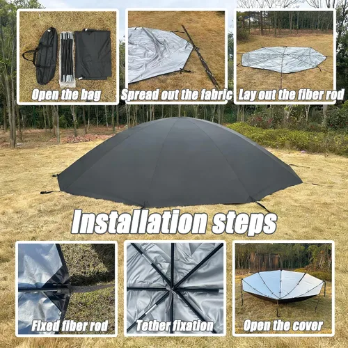 Vista 6 de Cubierta de toldo para cama elástica de 10, 12, 14, 15, 16 pies, para camas elásticas de patio, tela impermeable 600D resistente con costuras