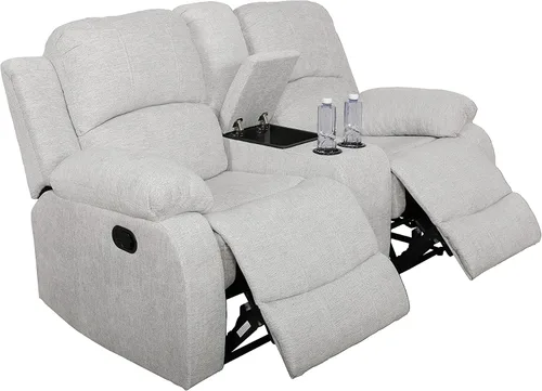 Vista 3 de GS28XX - Juego de sofá reclinable de 3 piezas, tapicería de lino, reclinable manual con mesa desplegable y consola intermedia, muebles de sala