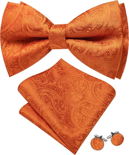 Vista 79 de Barry.Wang Pajarita de Rayas Paisley para Hombre de Seda Preatada Pañuelo de Bolsillo Gemelos Juego Formal Boda Fiesta Graduación