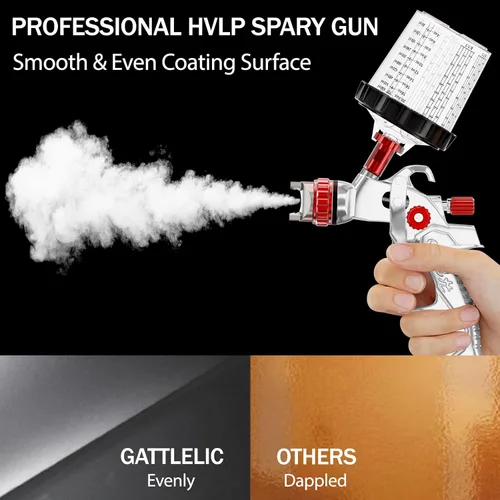 Vista 2 de GATTLELIC HVLP - Pistola pulverizadora con regulador de compresor de aire, 10 tazas y tapas de mezcla de 600 cc, pistola de pintura en aerosol