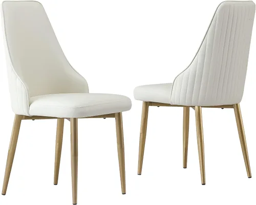 Vista 2 de Montary Juego de 2 sillas de comedor, modernas sillas de piel sintética color blanco crema con patas de metal dorado y respaldo ergonómico para sala