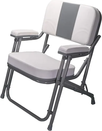 Vista 5 de Pactrade Marine Silla plegable para lancha (rayas grises), aluminio anodizado de vinilo resistente a los rayos UV, asiento portátil resistente a