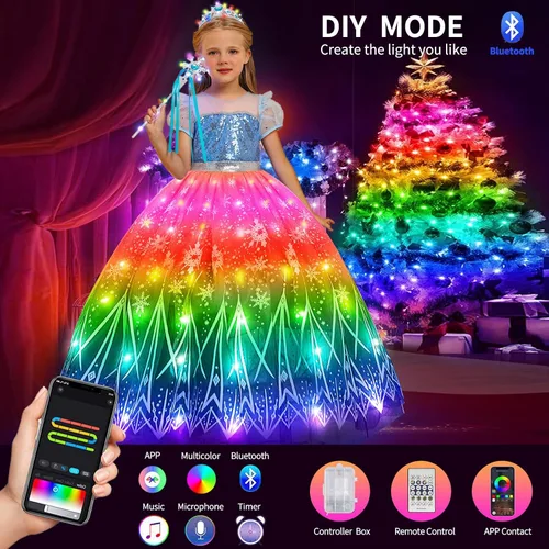 Vista 2 de CIYTI Disfraz de princesa iluminado para niños, vestido de princesa para Halloween, Navidad, ropa para niños