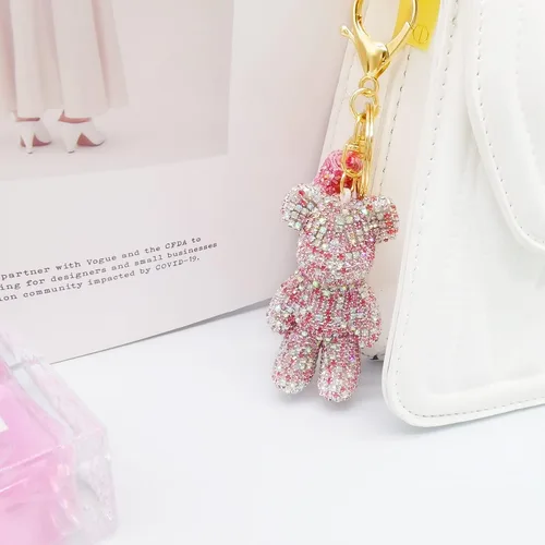 Vista 2 de Llavero de oso de peluche, lindo oso de peluche, accesorios de automóvil, llaveros de diamantes de imitación de moda para mujeres y niñas, Varios