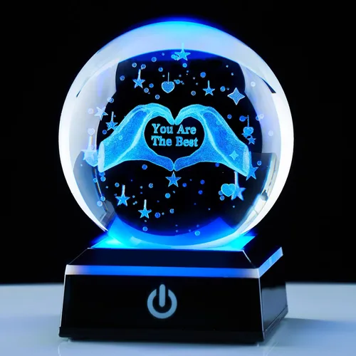 Vista 9 de Bola de cristal 3D con forma de gato y luz nocturna, regalos para mujeres, esposa, novia, niños, lámpara de cristal de 3.15 pulgadas, decoración