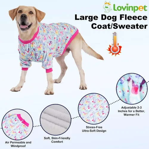 Vista 7 de LovinPet Chaquetas para perros grandes de 50 a 60 libras, ropa de tela de franela agradable a la piel para perros, estampado de espuma de mar