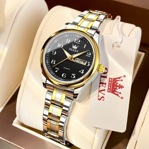Vista 2 de OLEVS Reloj de mujer con diamantes de oro, clásico, elegante, de acero inoxidable, impermeable, fecha de día