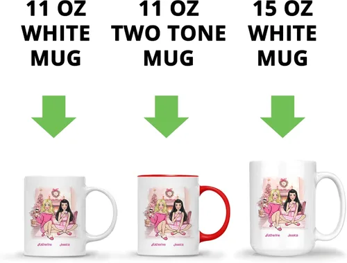 Vista 6 de Gossby Taza de café de Navidad personalizada para amigas, regalo de amistad de Navidad personalizado para 2 mejores amigos con diseño, nombre, taza