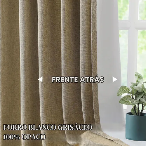 Vista 2 de Vision Home Cortinas marrones con pliegues pinzados, opacas completas, cortinas de ventana de lino mezclado para oscurecer la habitación, cortinas