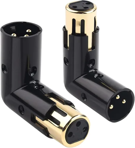 Vista 9 de MAD OWL Adaptador XLR de 3 pines de 90 grados, adaptador XLR de ángulo recto ajustable macho a hembra para cable DMX negro