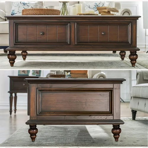 Vista 5 de Mesa auxiliar para sofá de sala de estar, mesa auxiliar clásica de madera con cajón, mesa de centro rústica rectangular de 49.6 pulgadas en nogal