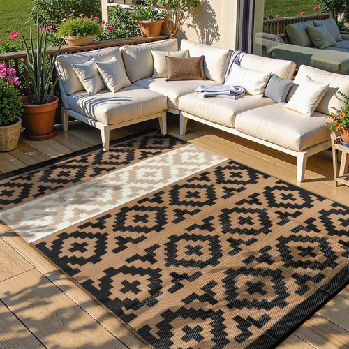 Vista 25 de Anidaroel Alfombra de área para exteriores para patio, 4 x 6 pies, impermeable, reversible, alfombra de paja de plástico para exteriores, alfombra