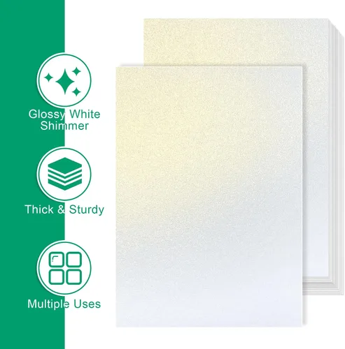 Vista 3 de Paquete de 120 cartulina blanca brillante dorada metálica de doble cara, 8.5 x 11 pulgadas, 244 GSM, apta para impresoras láser para bodas